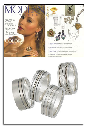 Argetium Sterling Silver wedding bands as featured in a leading jewelry trade publication.