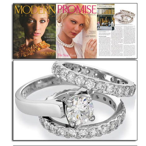 Platinum wedding bands and engagement ring featured in Modern Jeweler.