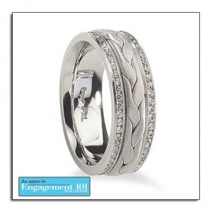 Palladium wedding band with diamonds. Palladium is an affordable white metal that will not tarnish.