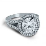 Diamond halo engagement ring.