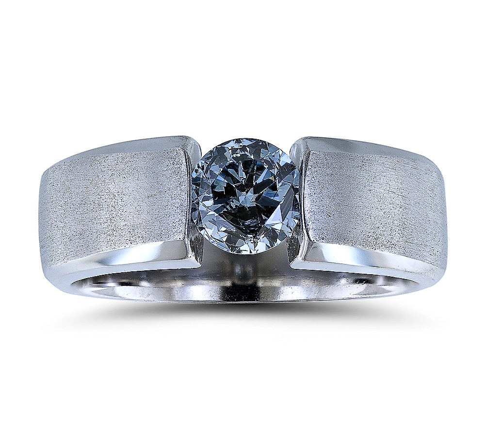 Custom shop platinum ring features rare blue diamond