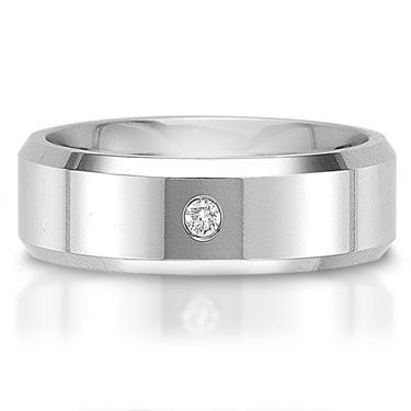 The C75605-7GA is a titanium wedding band with a 0.05 carat round brilliant cut diamond.