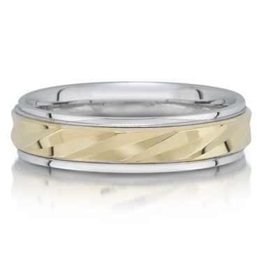 Men's Wedding Bands Carved 14KT TwoTone Gold