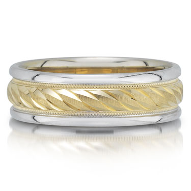 Men's Wedding Bands Carved 14KT TwoTone Gold